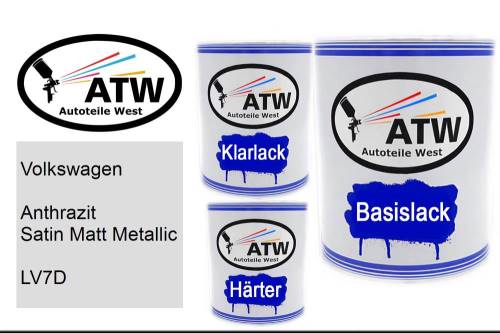 Volkswagen, Anthrazit Satin Matt Metallic, LV7D: 1L Lackdose + 1L Klarlack + 500ml Härter - Set, von ATW Autoteile West.